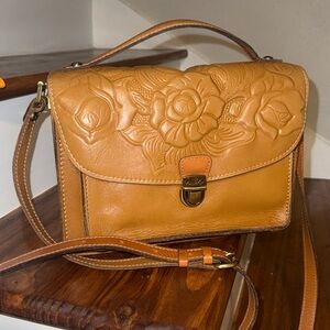 Patricia Nash Elegant Tan Leather Floral Embossed Bag